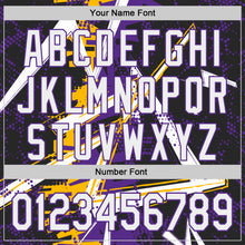 Charger l'image dans la galerie, Custom Black White Gold-Purple Geometric Shards Dot Grid Authentic Baseball Jersey