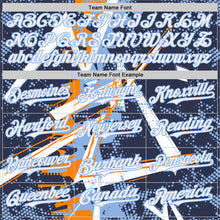 Charger l'image dans la galerie, Custom Navy White Bay Orange-Light Blue Geometric Shards Dot Grid Authentic Baseball Jersey