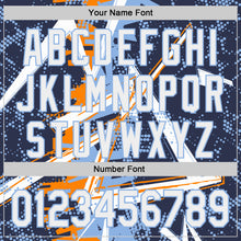 Charger l'image dans la galerie, Custom Navy White Bay Orange-Light Blue Geometric Shards Dot Grid Authentic Baseball Jersey