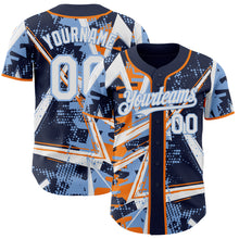 Charger l'image dans la galerie, Custom Navy White Bay Orange-Light Blue Geometric Shards Dot Grid Authentic Baseball Jersey