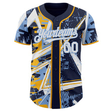 Charger l'image dans la galerie, Custom Navy White Gold-Light Blue Geometric Shards Dot Grid Authentic Baseball Jersey