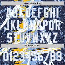 Charger l'image dans la galerie, Custom Navy White Gold-Light Blue Geometric Shards Dot Grid Authentic Baseball Jersey