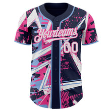Charger l'image dans la galerie, Custom Navy White Light Blue-Pink Geometric Shards Dot Grid Authentic Baseball Jersey