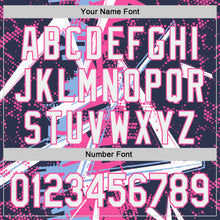 Charger l'image dans la galerie, Custom Navy White Light Blue-Pink Geometric Shards Dot Grid Authentic Baseball Jersey