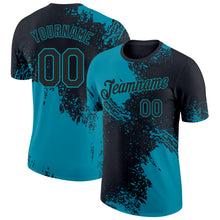 Загрузить изображение в средство просмотра галереи, Custom Black-Teal Abstract Brush Stroke Performance T-Shirt