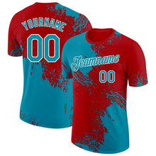Загрузить изображение в средство просмотра галереи, Custom Red Teal-White Abstract Brush Stroke Performance T-Shirt