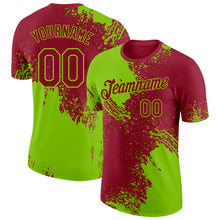 Laden Sie das Bild in den Galerie-Viewer, Custom Crimson-Neon Green Abstract Brush Stroke Performance T-Shirt