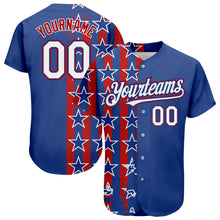 Laden Sie das Bild in den Galerie-Viewer, Custom Royal White Red 3D American Flag Authentic Baseball Jersey
