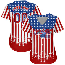 Загрузить изображение в средство просмотра галереи, Custom Red Royal-White 3D American Flag Authentic Baseball Jersey