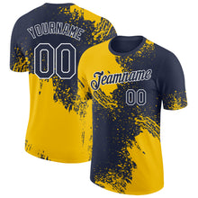 Laden Sie das Bild in den Galerie-Viewer, Custom Navy Yellow-White Abstract Brush Stroke Performance T-Shirt
