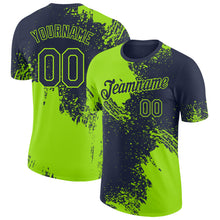 Laden Sie das Bild in den Galerie-Viewer, Custom Navy-Neon Green Abstract Brush Stroke Performance T-Shirt