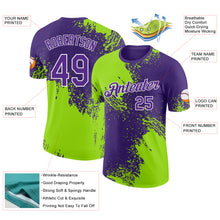 Laden Sie das Bild in den Galerie-Viewer, Custom Purple Neon Green-White Abstract Brush Stroke Performance T-Shirt