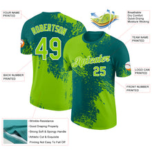 Laden Sie das Bild in den Galerie-Viewer, Custom Teal Neon Green-White Abstract Brush Stroke Performance T-Shirt
