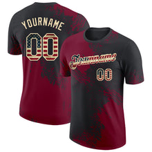Laden Sie das Bild in den Galerie-Viewer, Custom Black Vintage USA Flag Crimson-Cream Abstract Brush Stroke Performance T-Shirt