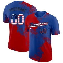 Laden Sie das Bild in den Galerie-Viewer, Custom Royal USA Flag Red-Black Abstract Brush Stroke Performance T-Shirt