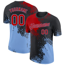 Загрузить изображение в средство просмотра галереи, Custom Black Red-Light Blue Abstract Brush Stroke Performance T-Shirt