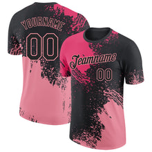 Laden Sie das Bild in den Galerie-Viewer, Custom Black Neon Pink-Medium Pink Abstract Brush Stroke Performance T-Shirt