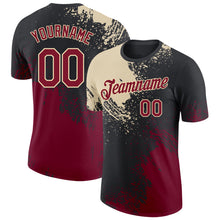 Laden Sie das Bild in den Galerie-Viewer, Custom Black Crimson-Cream Abstract Brush Stroke Performance T-Shirt