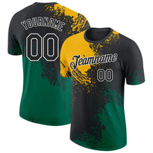 Загрузить изображение в средство просмотра галереи, Custom Black Gold Kelly Green-White Abstract Brush Stroke Performance T-Shirt
