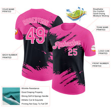 Laden Sie das Bild in den Galerie-Viewer, Custom Pink Black-White Abstract Brush Stroke Splatter Performance T-Shirt