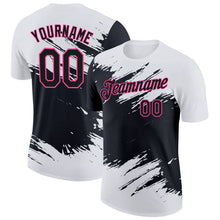 Laden Sie das Bild in den Galerie-Viewer, Custom White Black-Pink Abstract Brush Stroke Splatter Performance T-Shirt
