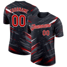 Загрузить изображение в средство просмотра галереи, Custom Black Red Steel Gray-White Abstract Brush Stroke Splatter Performance T-Shirt