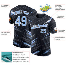 Загрузить изображение в средство просмотра галереи, Custom Black Light Blue Steel Gray-White Abstract Brush Stroke Splatter Performance T-Shirt