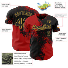 Load image into Gallery viewer, Custom Black Red-Old Gold Abstract Brush Stroke Authentic Baseball Jersey