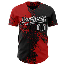Laden Sie das Bild in den Galerie-Viewer, Custom Black Red-White Abstract Brush Stroke Authentic Baseball Jersey