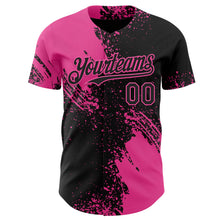 Загрузить изображение в средство просмотра галереи, Custom Black-Pink Abstract Brush Stroke Authentic Baseball Jersey