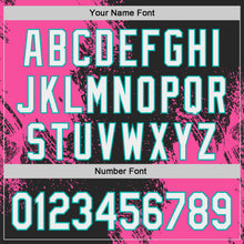 Load image into Gallery viewer, Custom Black White Pink-Aqua Abstract Brush Stroke Authentic Baseball Jersey