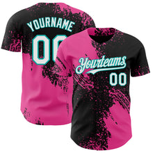 Load image into Gallery viewer, Custom Black White Pink-Aqua Abstract Brush Stroke Authentic Baseball Jersey