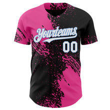 Load image into Gallery viewer, Custom Black White Pink-Light Blue Abstract Brush Stroke Authentic Baseball Jersey