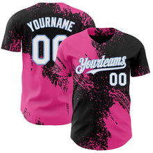 Load image into Gallery viewer, Custom Black White Pink-Light Blue Abstract Brush Stroke Authentic Baseball Jersey