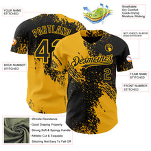 Load image into Gallery viewer, Custom Black-Gold Abstract Brush Stroke Authentic Baseball Jersey