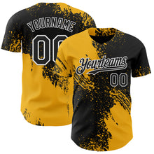 Загрузить изображение в средство просмотра галереи, Custom Black Gold-White Abstract Brush Stroke Authentic Baseball Jersey