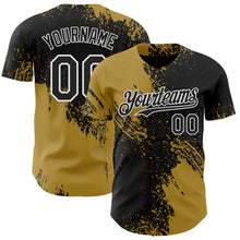 Load image into Gallery viewer, Custom Black Old Gold-White Abstract Brush Stroke Authentic Baseball Jersey