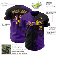 Load image into Gallery viewer, Custom Black Purple-Yellow Abstract Brush Stroke Authentic Baseball Jersey