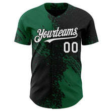 Load image into Gallery viewer, Custom Black White-Kelly Green Abstract Brush Stroke Authentic Baseball Jersey