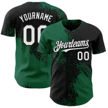 Load image into Gallery viewer, Custom Black White-Kelly Green Abstract Brush Stroke Authentic Baseball Jersey