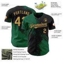 Load image into Gallery viewer, Custom Black Old Gold-Kelly Green Abstract Brush Stroke Authentic Baseball Jersey