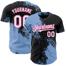 Load image into Gallery viewer, Custom Black White Light Blue-Pink Abstract Brush Stroke Authentic Baseball Jersey