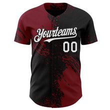 Load image into Gallery viewer, Custom Black White-Crimson Abstract Brush Stroke Authentic Baseball Jersey