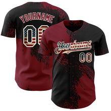 Laden Sie das Bild in den Galerie-Viewer, Custom Black Vintage USA Flag Crimson-Cream Abstract Brush Stroke Authentic Baseball Jersey