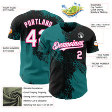 Load image into Gallery viewer, Custom Black White Teal-Pink Abstract Brush Stroke Authentic Baseball Jersey