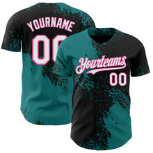 Load image into Gallery viewer, Custom Black White Teal-Pink Abstract Brush Stroke Authentic Baseball Jersey