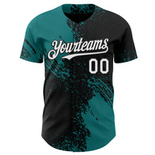 Load image into Gallery viewer, Custom Black White-Teal Abstract Brush Stroke Authentic Baseball Jersey