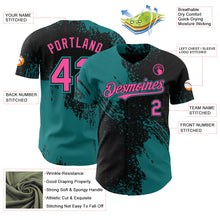 Загрузить изображение в средство просмотра галереи, Custom Black Pink-Teal Abstract Brush Stroke Authentic Baseball Jersey