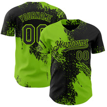 Load image into Gallery viewer, Custom Black-Neon Green Abstract Brush Stroke Authentic Baseball Jersey