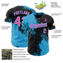 Load image into Gallery viewer, Custom Black Pink-Sky Blue Abstract Brush Stroke Authentic Baseball Jersey